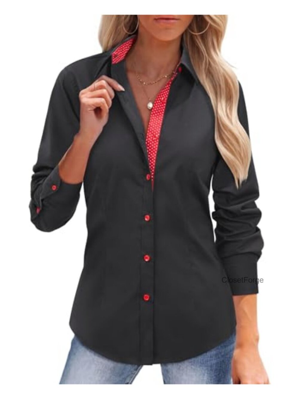 Women's Long Sleeve Button Down Shirt Cotton Blend Wrinkle-Free Dress Blouse